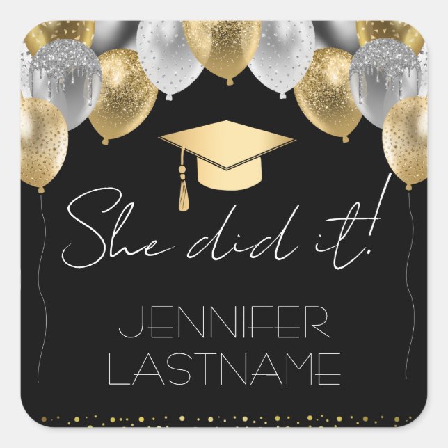 Glitter Balloons Graduation Party Square Square Sticker (Front)