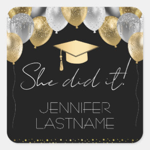 Glitter Balloons Graduation Party Square Sticker