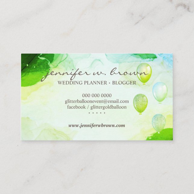 Glitter Balloons Party Event Planner glitz Business Card (Back)