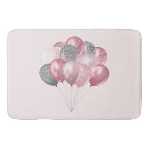 Glitter Balloons Pink and Silver Bath Mat