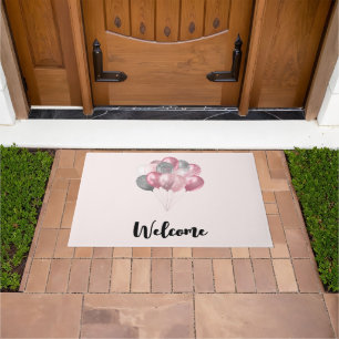 Glitter Balloons Pink and Silver Welcome Doormat