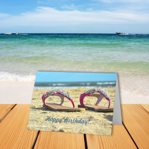 Glitter Beach Sandals Happy Birthday Card