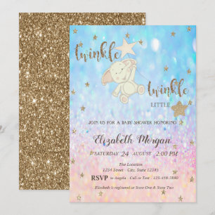 Glitter Bear Twinkle Little Star Bokeh Baby Shower Invitation