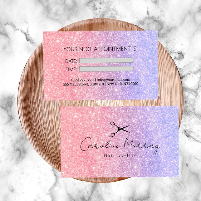 Glitter Beauty Pink  Hairstylist Appointment Card (Creator Uploaded)