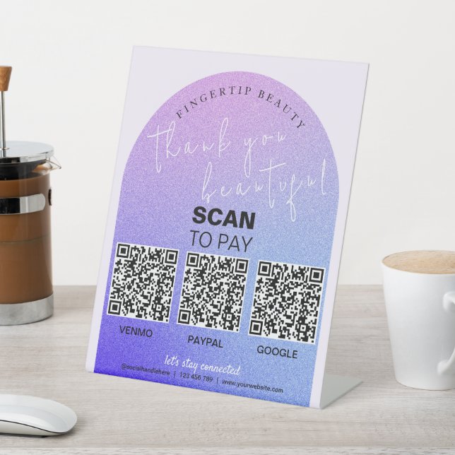 Glitter Beauty Salon QR Code Contactless Pay Pedestal Sign (In SItu)