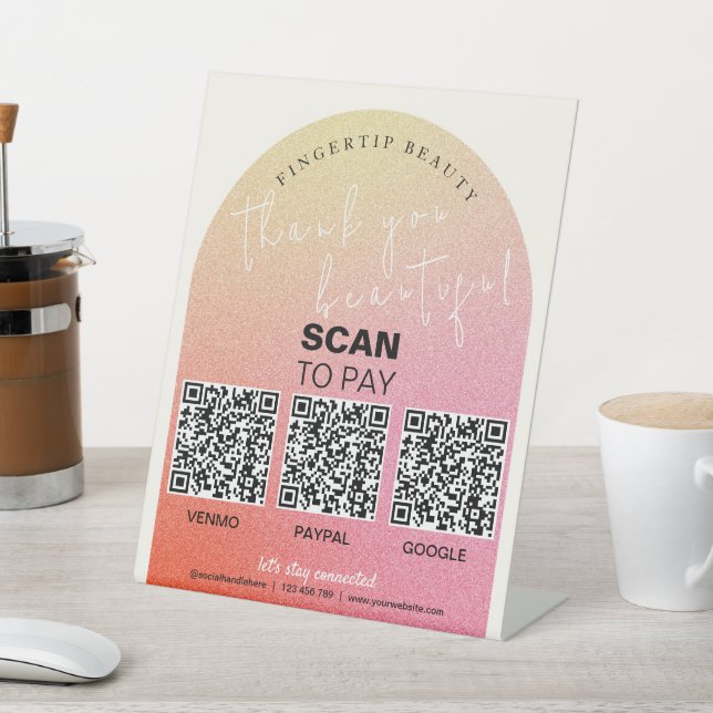 Glitter Beauty Salon QR Code Contactless Pay Pedestal Sign (In SItu)