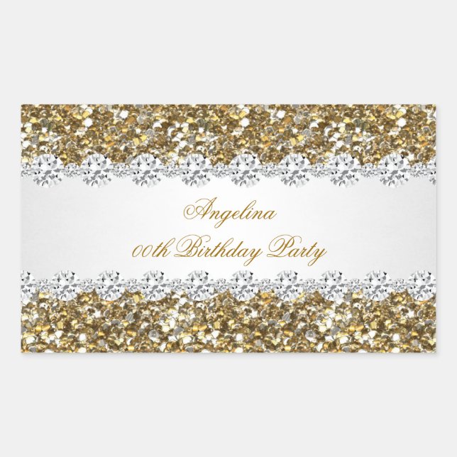 Glitter Birthday Party Gold Diamond Trim Any Age Sticker (Front)