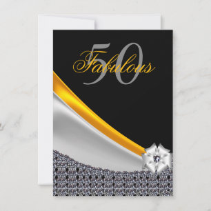 Glitter Black and Gold Fabulous 50th Birthday Invitation