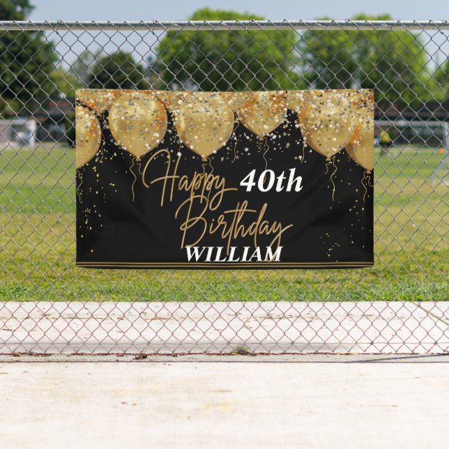 Glitter Black and Gold Happy Birthday Banner (Insitu)