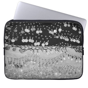 Glitter Black and Silver Coins Laptop Sleeve