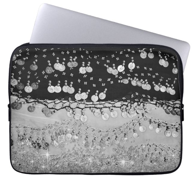 Glitter Black and Silver Coins    Laptop Sleeve (Front)