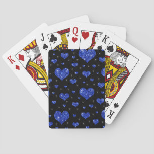 Glitter black blue hearts pattern playing cards