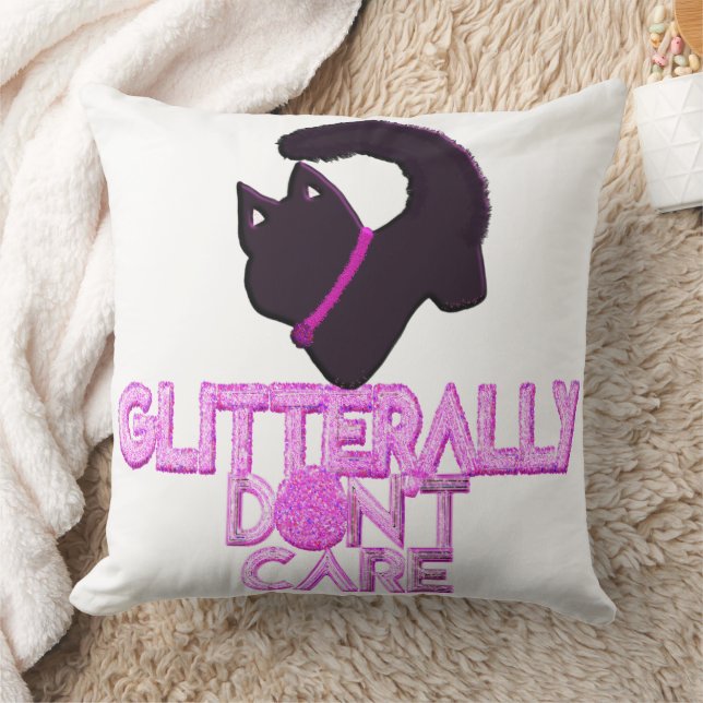 Glitter black cat don't care throw pillow (Blanket)