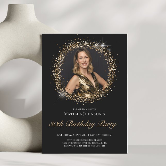 Glitter Black Gold 30th Birthday Party Invitation (Glitter Black Gold 30th Birthday Party Invitation)