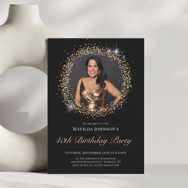 Glitter Black Gold 40th Birthday Party Invitation (Glitter Black Gold 40th Birthday Party Invitation)