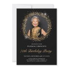 Glitter Black Gold 70th Birthday Party Invitation