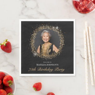 Glitter Black Gold 70th Birthday Party Napkin