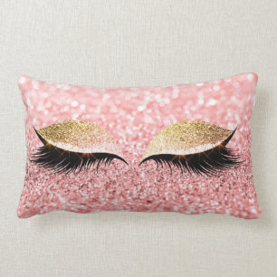 Glitter Black Makeup Eye Lashes Pink Rose Gold Lumbar Pillow