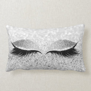 Glitter Black Makeup Eye Lashes White Silver Eye Lumbar Pillow