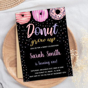 Glitter Black Pink Light Doughnut Birthday Invitation