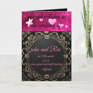 glitter black pink wedding invitation