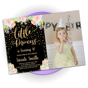 Glitter Black Princess Birthday Invitations Photo