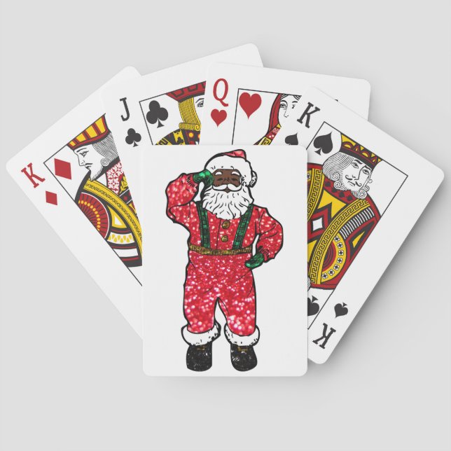 glitter black santa claus playing cards (Back)