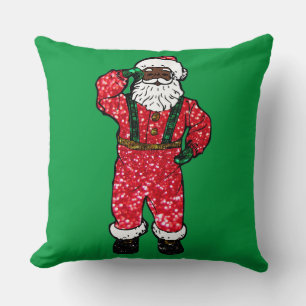 glitter black santa claus throw pillow