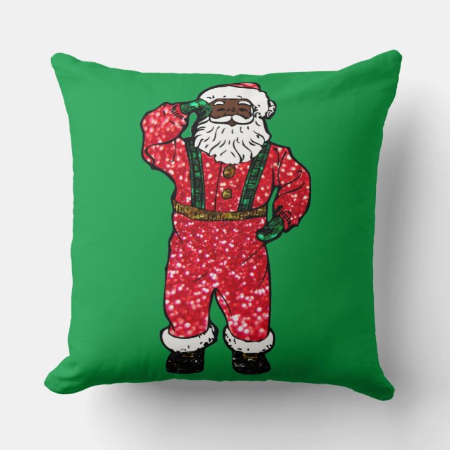 glitter black santa claus throw pillow (Front)