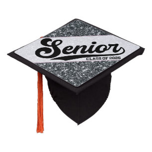 Glitter Black Senior Class of 2026 Script Design Graduation Cap Topper