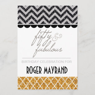 Glitter Black, Silver, and Gold Birthday Invite