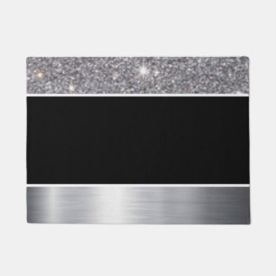 Glitter Black Silver Pattern Print Design Doormat
