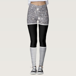 Glitter Black Silver Pattern Print Design Leggings