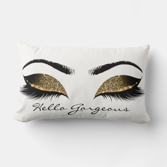 Glitter Black White Eyes Makeup Lashes Gorgeous Lumbar Pillow (Front)