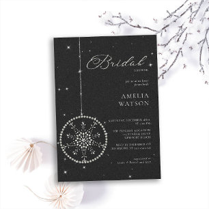 Glitter Bling Snowflake Black White Bridal Shower Invitation