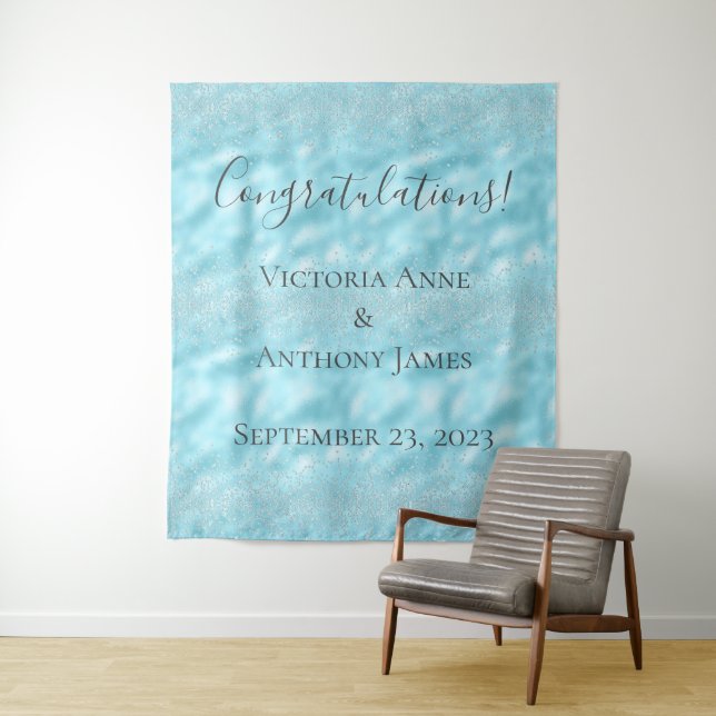Glitter Blue Crystals Elegant Wedding Customized  Tapestry (In Situ)