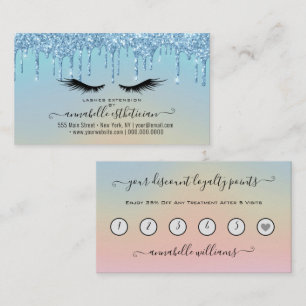 Glitter Blue Eyelash Extension Loyalty Business Card