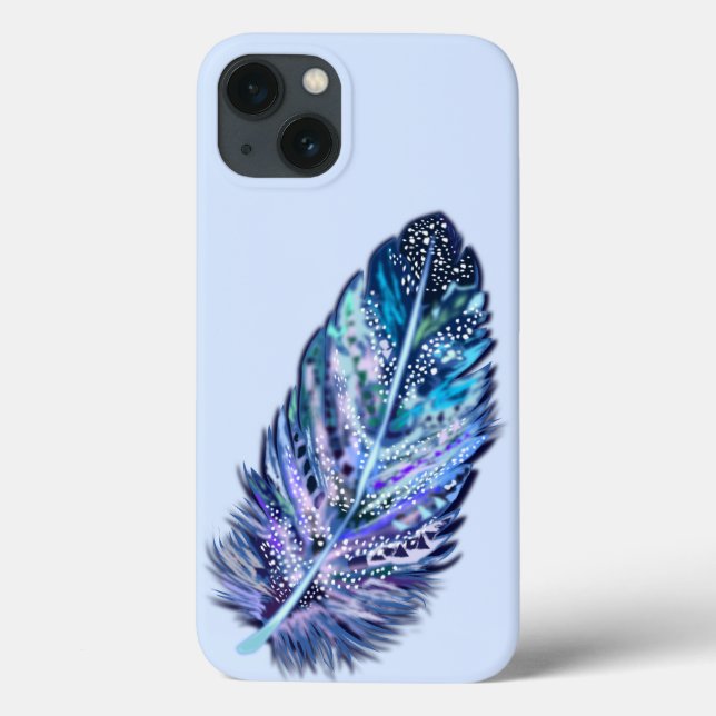 Glitter Blue Feather iPhone Case (Back)