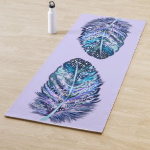 Glitter Blue Feather Yoga Mat