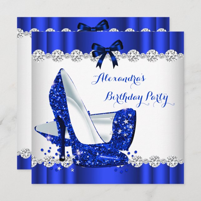 Glitter Blue Glamour High Heels Birthday Party Invitation (Front/Back)