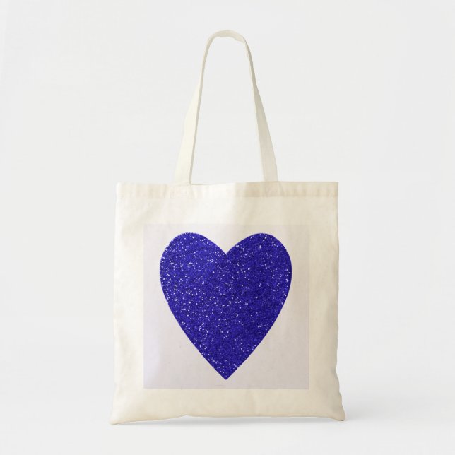 Glitter Blue Heart Wedding Tote Bag (Front)