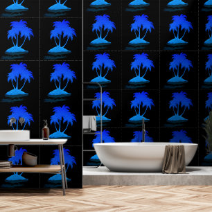 Glitter Blue Palm Exotic Island Custom Colour Blac Wallpaper