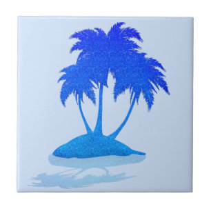 Glitter Blue Palms Tile Exotic Island Choose Colou