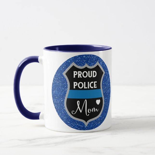 Glitter Blue Police Mom LEO Support Coffee Mug (Left)