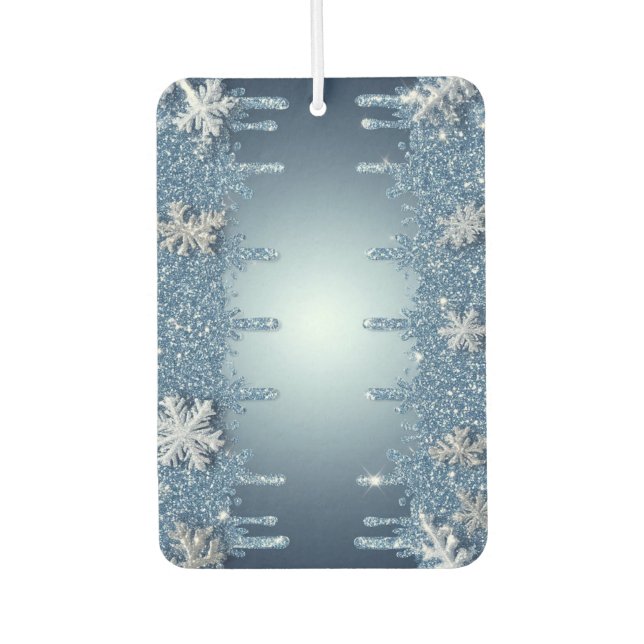 Glitter Blue Snowflake Frame With Icicles Air Freshener (Front)