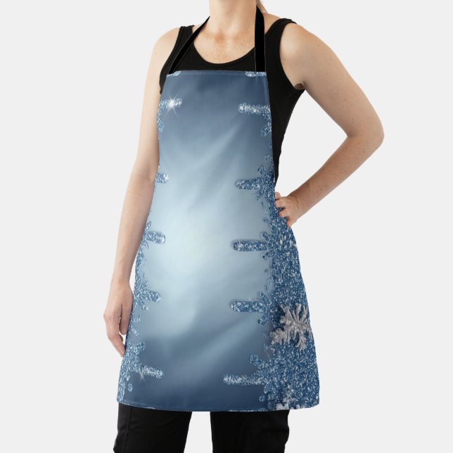 Glitter Blue Snowflake Frame With Icicles Apron (Insitu)