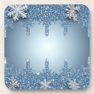 Glitter Blue Snowflake Frame With Icicles Coaster