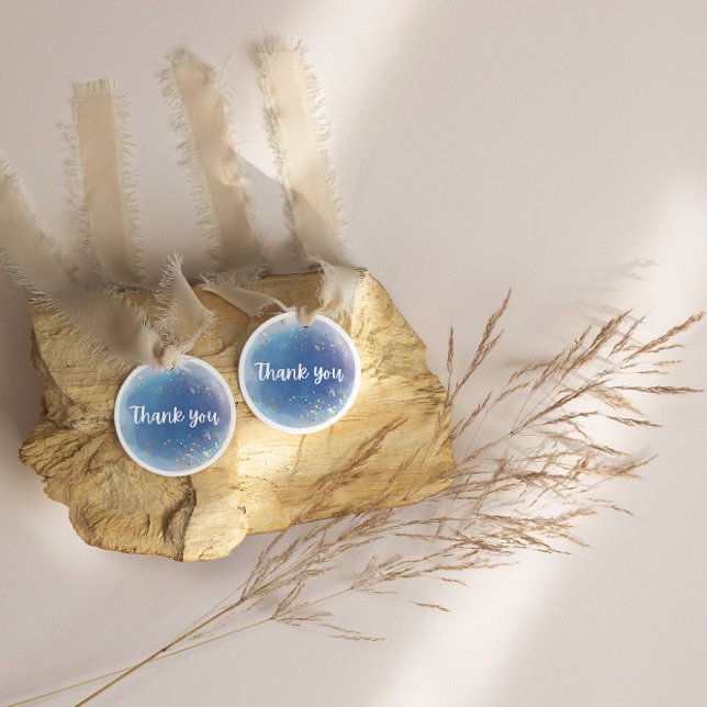 Glitter Blue Thank You Dreamy Wedding  Classic Round Sticker (Wedding Elegant blue thank you sticker)