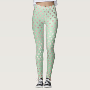 Glitter Blush Hearts Pink Rose Gold Mint Green Leggings