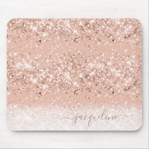 Glitter Blush Pink Rose Gold Monogram Mouse Pad